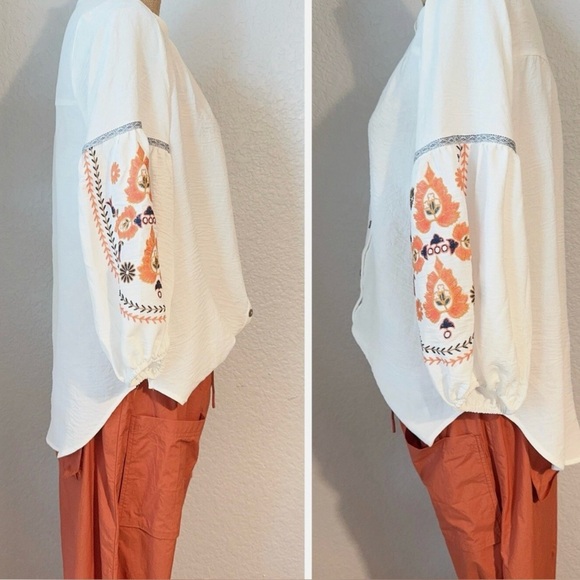 Anthropologie Fig & Flower Boho Button Down Off White With Embroidery Size Large - Picture 1 of 7